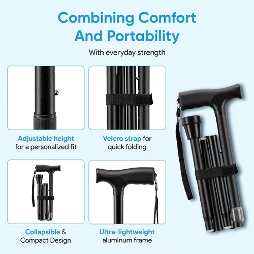 Miniatura 4 de Mars Wellness Bastón plegable – Bastón ajustable para mujeres y hombres – Bastón plegable para personas mayores, viajes y estabilidad – Ayuda