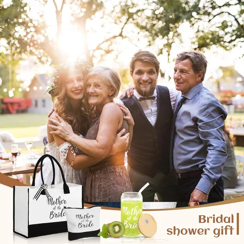 Miniatura 6 de Zubebe 3 Pcs Bride Gifts for Bachelorette Party Bridal Shower Wedding Gift Set Include Glass Cup Canvas Tote Bag Makeup Bag