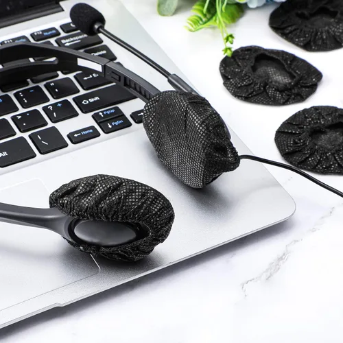 Miniatura 5 de BBTO 100 fundas para oídos, desechables, sanitarias, no tejidas, elásticas, aptas para la mayoría de los auriculares (2.4 pulgadas, negro)