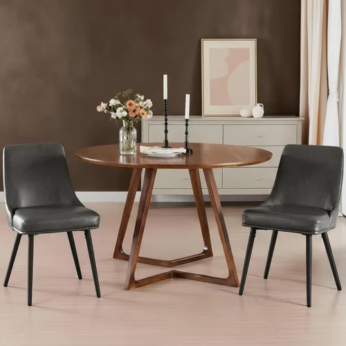 Miniatura 11 de kinmars Juego de 2 sillas de comedor tapizadas modernas con cojín de asiento grueso y respaldo curvo, silla de comedor de tela para cocina, comedor