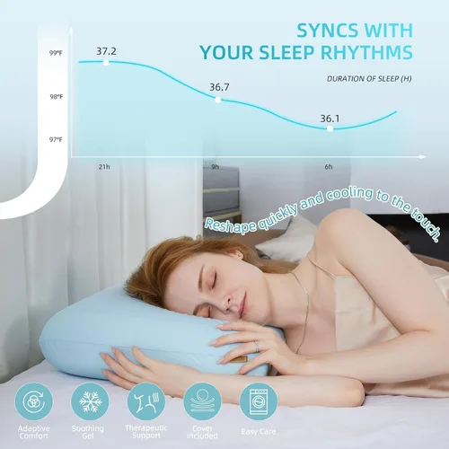 Miniatura 3 de SAPHREAS Almohada de espuma viscoelástica refrescante de gel para dormir de lado, espalda y boca abajo para dormir, almohada de cama fresca