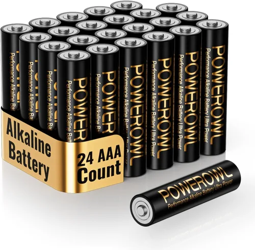 POWEROWL Paquete de 24 pilas alcalinas AAA de alta capacidad, batería triple A de larga duración de 1.5 V, vida útil de 10 años
