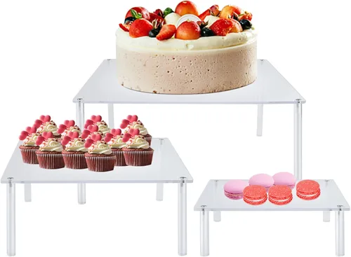Miniatura 8 de 3 soportes acrílicos para tartas, soporte redondo reutilizable para cupcakes de postre, pastel, pizza, soporte de exhibición, plato de servir