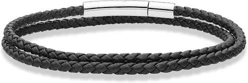 Miabella Pulsera de cuero trenzado de doble envoltura italiana genuina para hombres y mujeres, cierre de acero inoxidable, fabricada en Italia