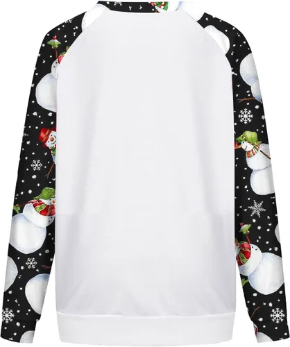 Miniatura 4 de ZEFOTIM Sudaderas navideñas para mujer, manga larga, cuello redondo, divertidas, lindas, navideñas, renos, muñeco de nieve, copos de nieve