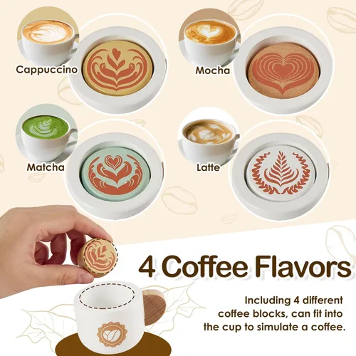 Miniatura 4 de BUYGER Juego de vajilla de cocina con juguete para cafetera, plástico y madera, accesorios de cocina, juguetes educativos de aprendizaje, regalos