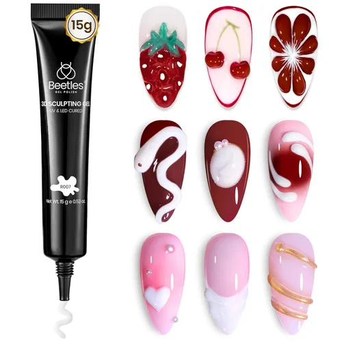 Miniatura 11 de Beetles Gel Escultor 3D Gel para Arte de Uñas - 6 Colores Esmalte de Uñas Sin Limpieza Pegamento para Arte de Uñas con Pedrería para Dibujar Moldear