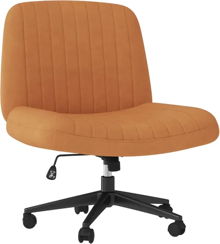 Miniatura 12 de Shintenchi Silla cruzada para oficina, con patas cruzadas, con ruedas, silla giratoria sin brazos, altura ajustable y ancho para computadora