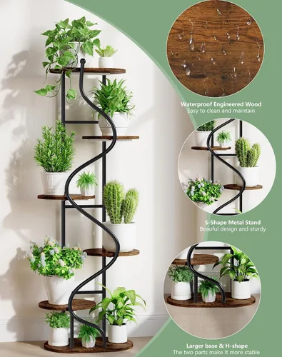 Miniatura 6 de Soporte para plantas para interiores y exteriores, soporte de metal de 13 pulgadas de alto, soportes de pedestal de hierro forjado resistentes