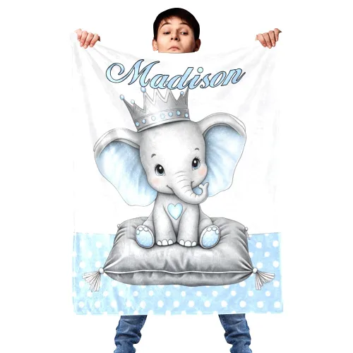 Miniatura 5 de Manta de vellón personalizada para niños con nombre, bonita manta de bebé de elefante para cama (30 x 40 pulgadas)