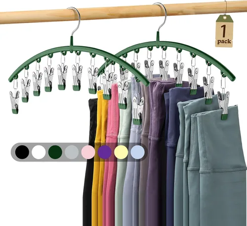 Miniatura 11 de Organizador de leggings para armario, colgador de metal para pantalones de yoga con revestimiento de goma, paquete de 2 con 10 clips para 20 Morado