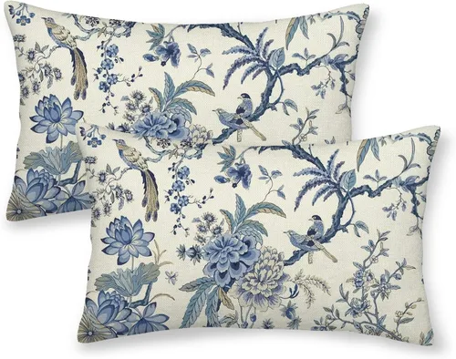 Miniatura 20 de CXMEIFLY Juego de 2 fundas de almohada de hojas florales de primavera de 16 x 16 pulgadas, para decoración de flores chinoiserie, almohadas