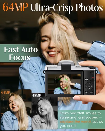 Miniatura 3 de Cámara digital 4K para fotografía con WiFi, cámara de videoblogs de 64 megapíxeles con enfoque automático para YouTube, cámara compacta de viaje