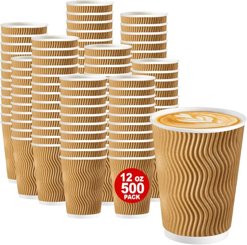 Miniatura 13 de Lamosi Tazas de café desechables 8 oz Paquete de 100, Tazas de café de papel 8 oz para bebidas calientes o frías, Taza de pared ondulada aislada