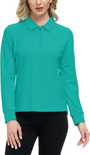 Miniatura 60 de JINSHI Polo de golf para mujer, de manga larga, con cremallera, deportiva, de secado rápido, atlética, casual, ajustada