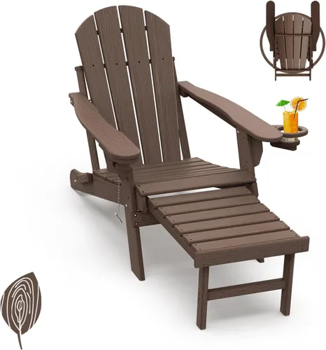 Miniatura 15 de GREENVINES Sillas Adirondack con Otomano Juego de 2 Grano de Madera Plegable Reposapiés Retráctil Plástico HDPE Silla para Hoguera Todo