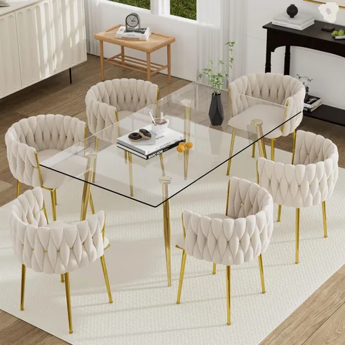 Miniatura 21 de Juego de mesa de comedor de cristal plateado para 2, juego de mesa cuadrada de lujo moderno de 36 pulgadas, juego de mesa de cocina minimalista de 3