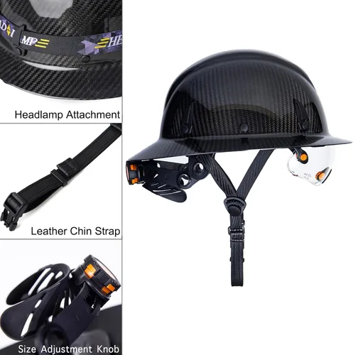 Miniatura 4 de Casco rígido de fibra de carbono de ala completa con gafas - Casco de seguridad con suspensión de trinquete ajustable de 6 puntos - Cumple con ANSI