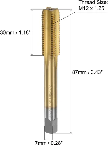 Miniatura 2 de uxcell Grifo de rosca métrica M12 x 1.25 H2 recubierto de titanio HSS-CO (M35 Acero de alta velocidad) Flautas rectas Máquina Tornillo de rosca