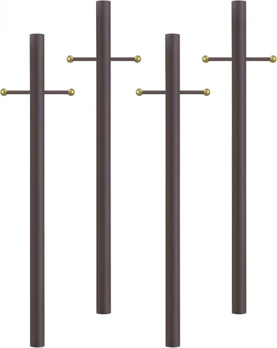 Miniatura 9 de Solus Poste de lámpara de entierro directo de 7 pies, poste de luz de aluminio para exteriores con brazo cruzado decorativo, se adapta a accesorios