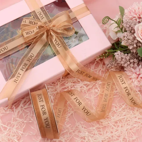 Miniatura 6 de Cinta de gasa champán de 1 pulgada, cinta Just for You para fiestas de vacaciones, decoraciones de boda, envoltura de regalo de 22 yardas