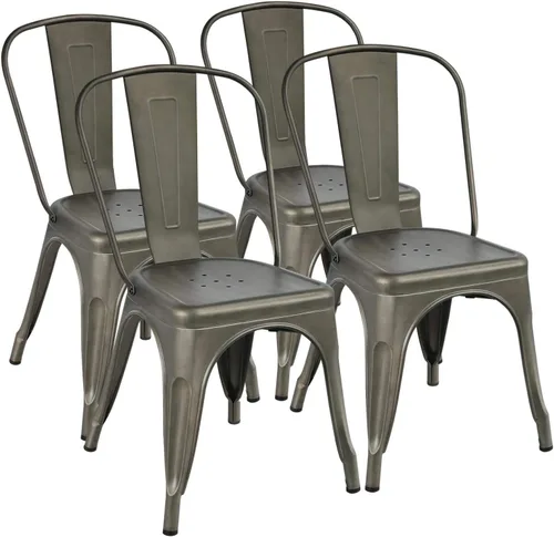 Yaheetech Sillas de comedor de metal juego de 4, sillas de cocina apilables industriales con respaldo para comedor/restaurante/bistro/patio, uso en