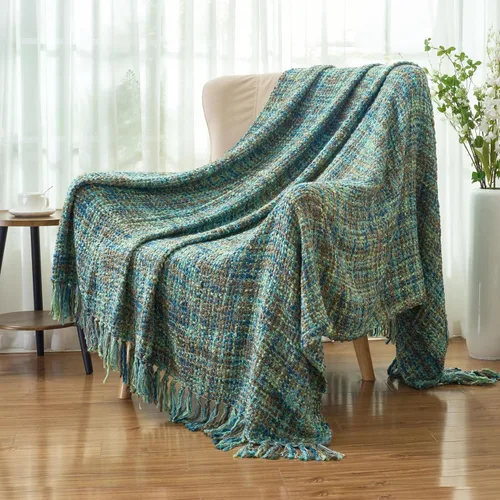 Miniatura 6 de Manta Throw de Punto de Cable Verde Multicolor para Sofá, 50"X60" Manta Texturizada Estilo Bohemio para Decoración del Hogar, Manta de Punto Grueso