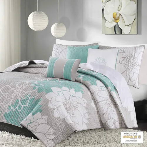 Miniatura 2 de Madison Park Lola Juego de colcha 100 % algodón, informal, floral, puntadas en canal, 365 días, ligero, colcha, almohadas decorativas, fundas