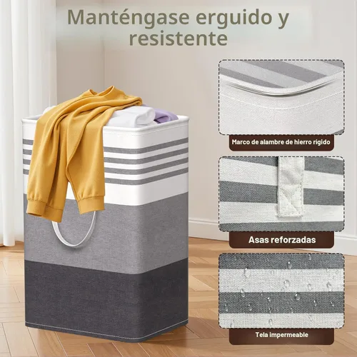 Miniatura 3 de WOWBOX Paquete de 2 cestas de lavandería, cestas de ropa sucia independientes con asas reforzadas y punto de cruz y revestimiento impermeable