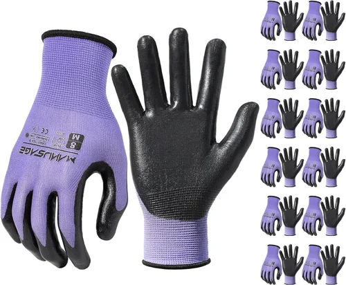 Miniatura 22 de MANUSAGE Guantes de trabajo de nitrilo, ajuste elástico cómodo 3D, agarre potente, pantalla táctil, revestimiento de espuma duradera, flexibles