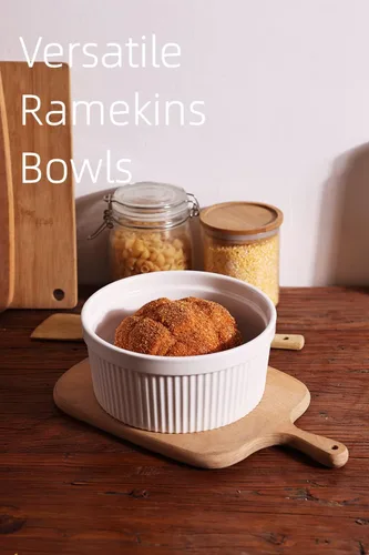 Miniatura 5 de Ramekins de 64 onzas, 1 plato de porcelana para souffle, crema brulee, pudín, tazas de natillas, juego de cuencos para hornear, apto para horno