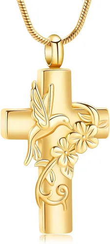 Cross Hummingbird Urn Necklace for Ashes Flower Ashes Pendant Memorial Necklace Cremation Jewelry Ashes Keepsakes Necklace Gift for Loss of Loved