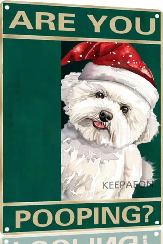 Miniatura 38 de Letrero de metal con texto en inglés "Beagle" Are You Pooping de 12 x 8 pulgadas, letrero de Navidad vintage, con sombrero de Papá Noel, divertido