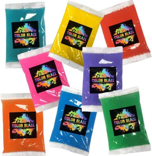 Color Blaze Paquete de 8 polvos de color Holi – Incluye 8 colores vibrantes (2.65 oz cada uno) – rosa, rojo, naranja, amarillo, verde, verde