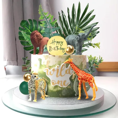 Miniatura 7 de 27 PIEZAS Adornos para Pasteles de Animales de la Selva, Figuras de Animales de Safari Juguetes Palillos Wild One Decoraciones de Pasteles