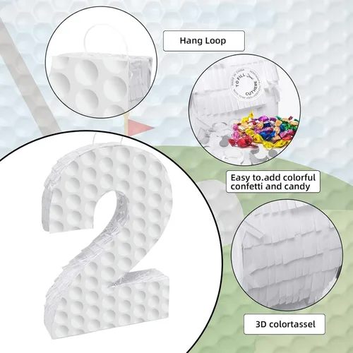 Miniatura 3 de Decoraciones de cumpleaños de golf, piñata número 3 con palo vendados y confeti, piñata temática deportiva, suministros para fiesta de tercer