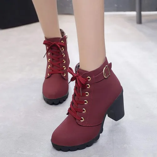 Miniatura 2 de HINDOLA Botas de tacón alto para mujer, botas de tacón alto con cordones, plataforma con cordones, tacón alto