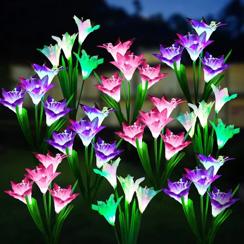WdtPro Luces solares decorativas para exteriores, paquete de 10 unidades, luces solares impermeables para jardín con 40 flores de lirio, luces