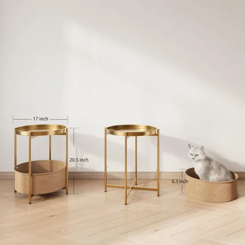 Miniatura 3 de Mesa auxiliar dorada, mesa auxiliar dorada champán, mesa auxiliar pequeña dorada, mesita de noche redonda para niños con canasta, mesa decorativa