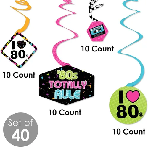 Miniatura 5 de Big Dot of Happiness Remolinos decorativos colgantes de fiesta de los años 80, estilo retro de los años 80, juego de 40