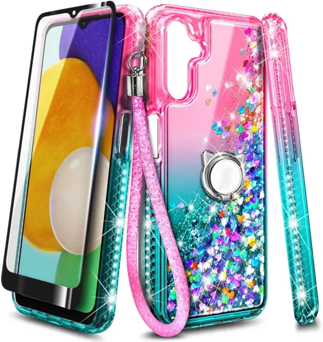 Miniatura 6 de NZND Funda compatible con Samsung Galaxy A14 5G con protector de pantalla de vidrio templado (cobertura máxima), soporte de anillo/correa de muñeca
