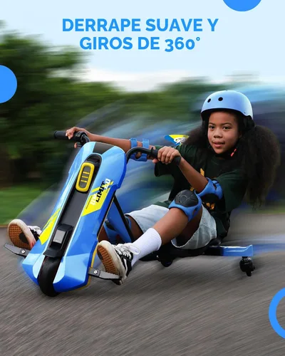 Miniatura 4 de Go Kart eléctrico para niños de 6 a 12 años, cambio de carrito de deriva de 12 V, giro de 360°, empuñadura giratoria, velocidad sin escalones, Azul