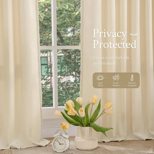 Miniatura 6 de LAMIT - Paneles de terciopelo beige para sala de estar de 72 pulgadas de largo, elegantes cortinas aisladas térmicamente e insonorizadas