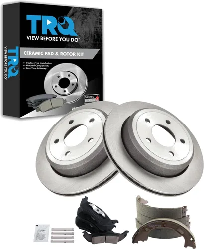 Miniatura 40 de TRQ Kit de pastillas de freno y rotor Posi trasero premium con zapatas de estacionamiento para camión GM SUV
