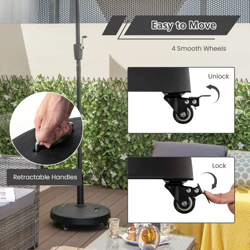 Miniatura 2 de Giantex Base de paraguas con ruedas, soporte de paraguas resistente de 52 libras con 4 ruedas bloqueables y 2 asas para postes de 1.5 a 1.9