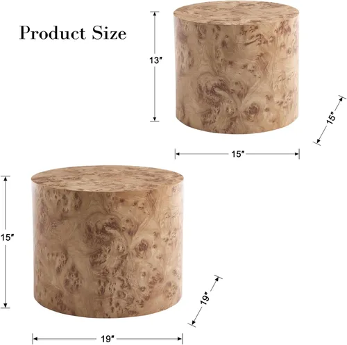Miniatura 2 de Ya-Home Juego de 2 mesas auxiliares redondas, mesa auxiliar anidable de madera para sala de estar, balcón, oficina, color natural Burl, sin montaje