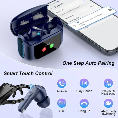 Miniatura 7 de Auriculares inalámbricos, Bluetooth 5.4, pantalla táctil multifunción con 5 modos de ecualización, auriculares estéreo de 48 horas con cancelación