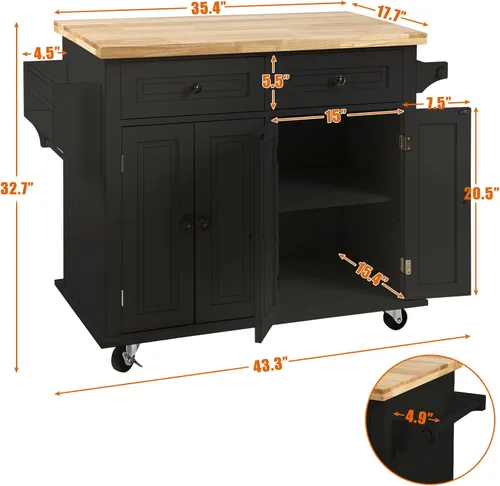 Miniatura 7 de NSdirect Carrito de isla de cocina, barra de cocina y carrito de servicio, ruedas con estante para especias, toallero, carrito de almacenamiento