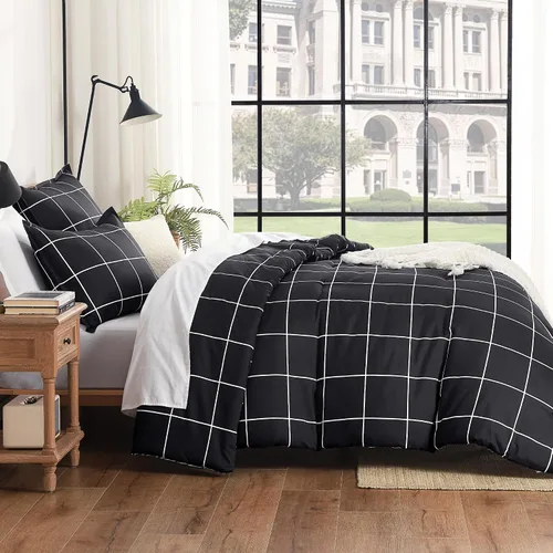 Miniatura 3 de Andency Edredón a cuadros tamaño individual (66 x 90 pulgadas), juego de cama a cuadros negros y blancos para adolescentes y niños, ropa de cama