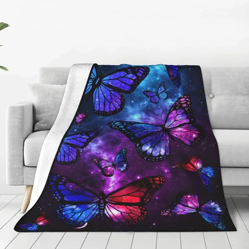 Miniatura 2 de Manta ultrasuave de 330 GSM, manta de forro polar mullido para adultos y niños, regalo para sofá, cama, mariposa, 50 x 40 pulgadas Mariposa Galaxy